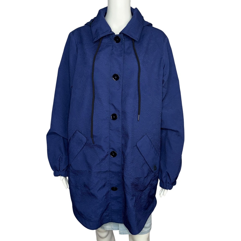 NWT Maeve Anthropologie Navy Blue Textured Hooded Anorak Softshell Jacket Medium - Picture 2 of 13
